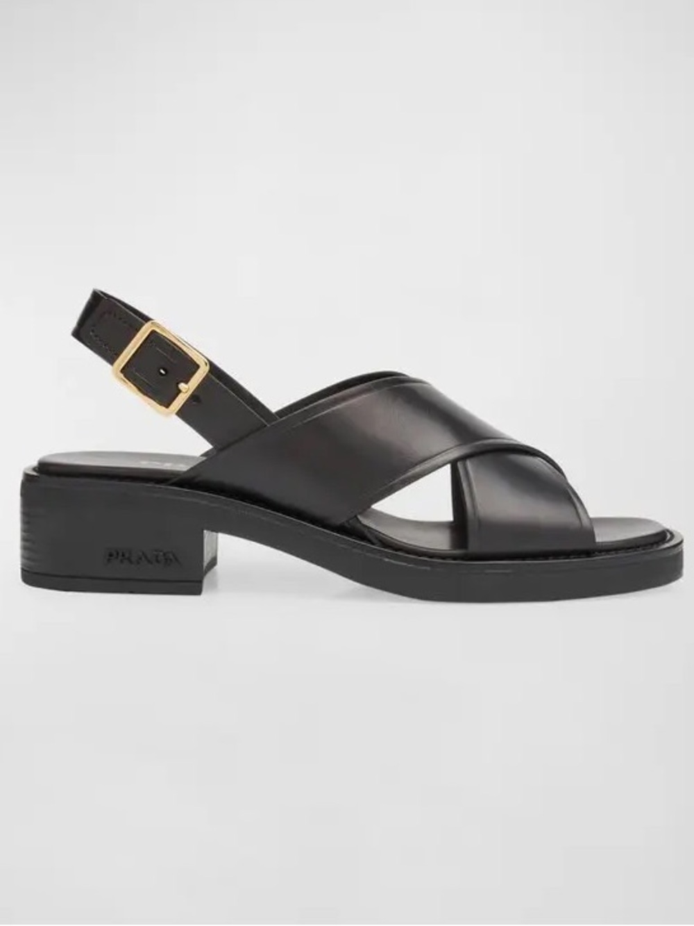 Prada Black Leather Crisscross Slingback Sandals 45mm Women's Size 37.5 7.5 - Picture 2 of 16